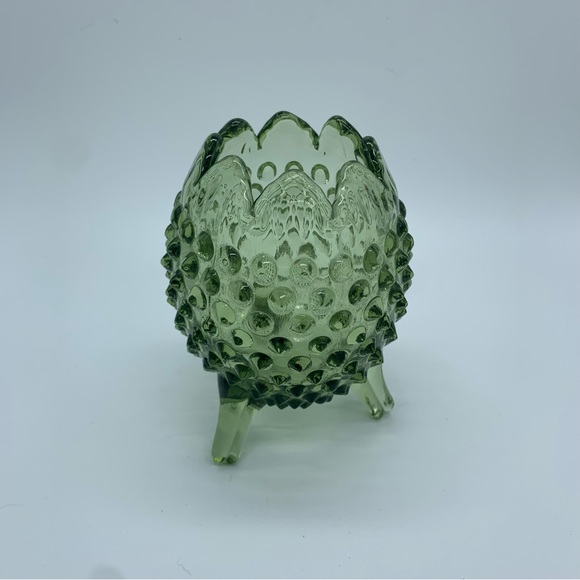 Fenton Other - Vintage Fenton Tripod Avocado Green Hobnail Art Glass Vase